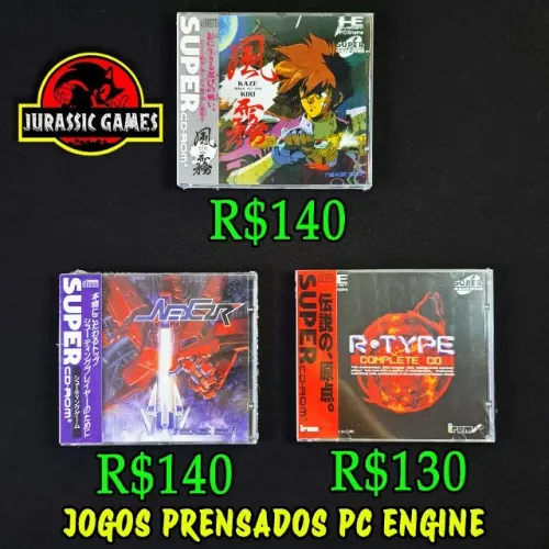 Jogos Prensados PC Engine CD - Lacrados. R-Type, Kaze Kiri: Ninja Action e NEXZR Navinha