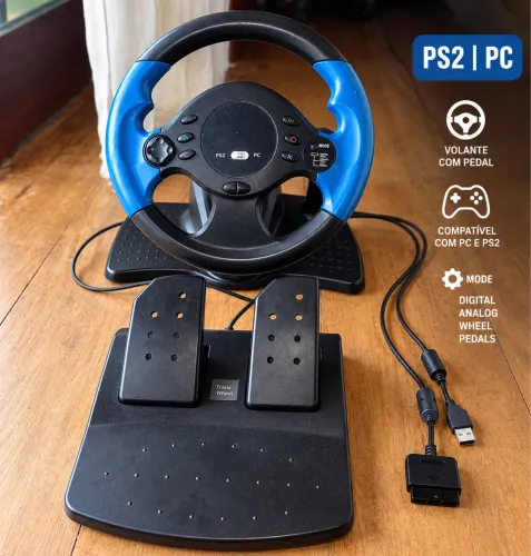 Volante Trans Wheel PS2 e PC com Pedais e Câmbio