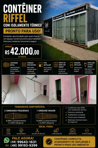 ? OPORTUNIDADE! Contêiner Riffel completo com isolamento térmico.