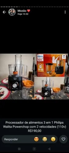 Processador de alimentos 3 em 1 Philips Walita Powerchop com 2 velocidades (110v) R$190,00