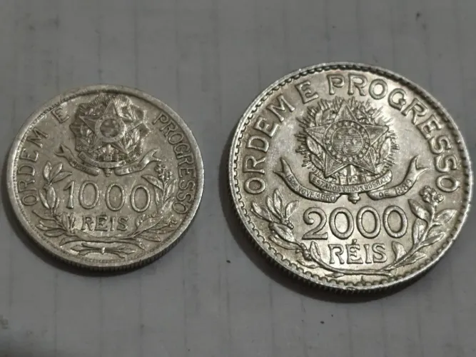 Moedas de 1000 e 2000 réis 1913 prata 900