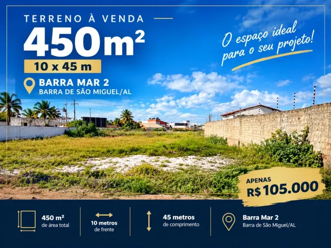TERRENO BARRA MAR 2 - BARRA DE SÃO MIGUEL 450m²  