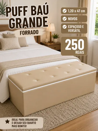 Puff baú grande forrado para quarto 1,20x47