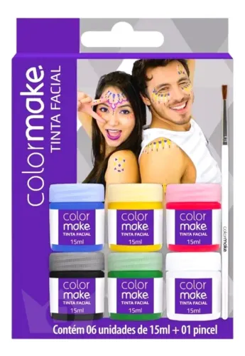 Tinta líquida para rosto com 6 tonalidades e pincel incluso Novo