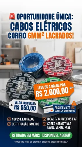Kit 4 Rolos Cabos Elétricos Corfio 6mm² Flexível (Novos / Lacrados)