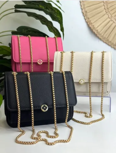 Bolsa Pequena de Corrente com Bolso Frontal Flor Preto