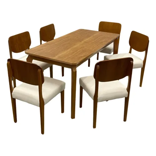 Mesa de Jantar Alegra 180x90cm Sem Vidro e 6 Cadeiras Barcelona em Linho - entrega rápida