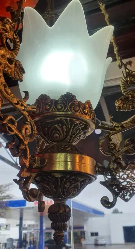Lustre Antigo Lampião Em Bronze Com Dragões - Perfeito E Funcionando