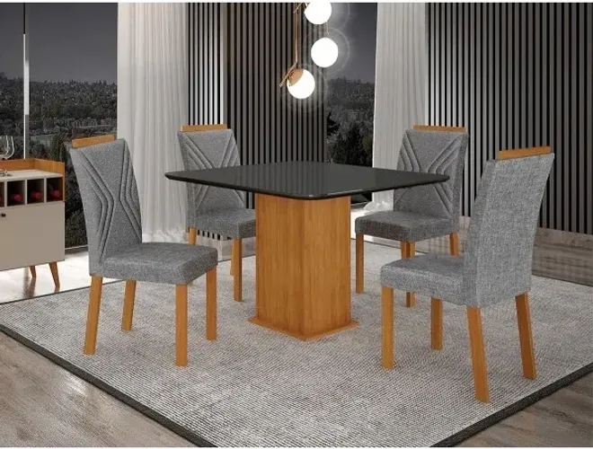 MESA DE JANTAR NAPOLI 90X90 VIDRO com 4 CADEIRAS
