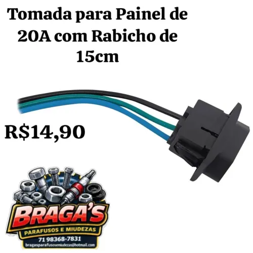 Tomada para Painel de 20a com Rabicho de 15cm