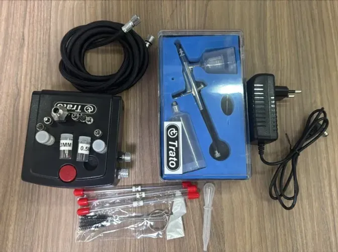 Kit Completo Aerografia Mini Compressor Ar + Aerógrafo 0,3mm TKA12 - Novo