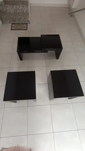 3 mesa de sala em laca preta com vidro