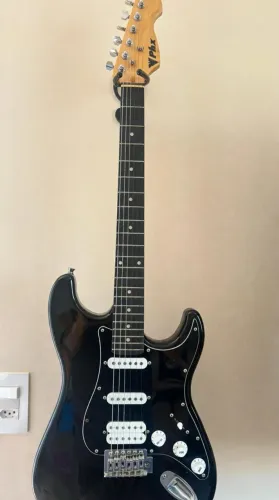 Guitarra PHX Stratocaster Preta + Capa, Alça e Cabo