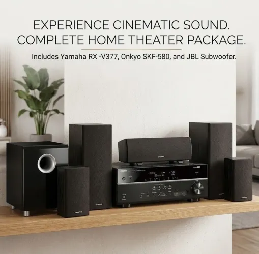 Home Theater Yamaha RX-V377 Caixas Onkyo SKF-580 e Subwoofer JBL 10"