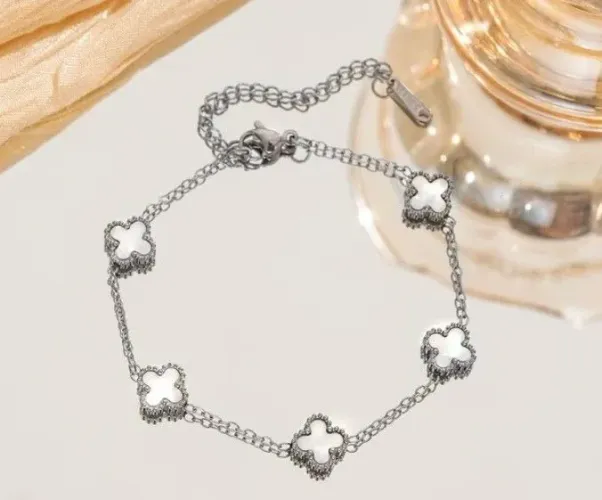 Pulseira trevo aço inox branco 