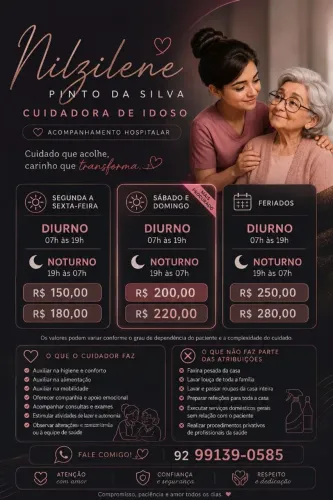 Cuidadora de kids e idosos acompanhante hopitalar