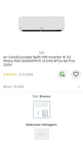 Ar- condicionado split HW inverter R-32 PHILCO 12.0000BTUS só frio, 220V