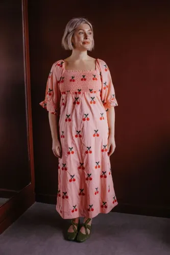 vestido farm novo estampa cereja tamanho p manga longa
