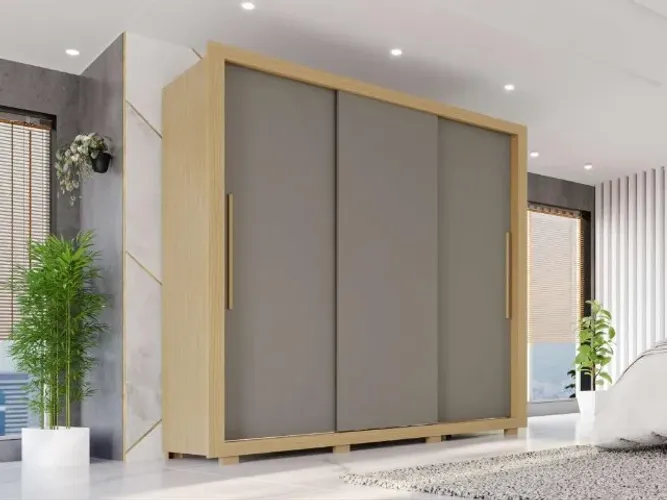 Guarda roupa Panamá 3 portas de correr com espelho e 4 gavetas - 5 opções de cores