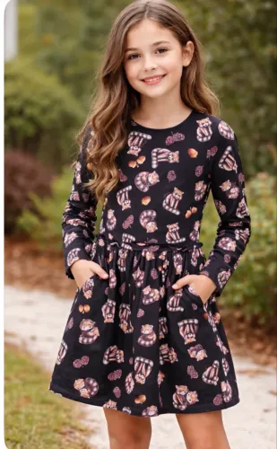 Vestido infantil inverno Suede preto Momi TAM 14