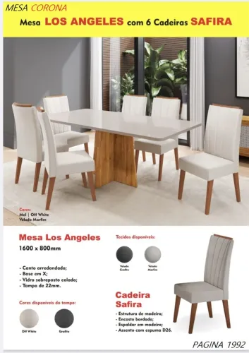 Conjunto de mesa 6 lugares MDF e madeira