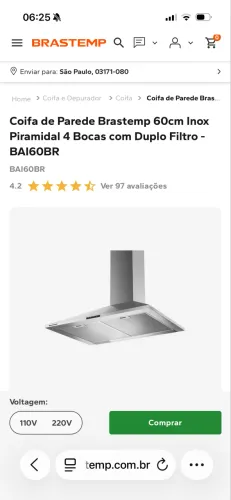 Coifa de Parede Brastemp 60cm Inox Piramidal 4 Bocas com Duplo Filtro