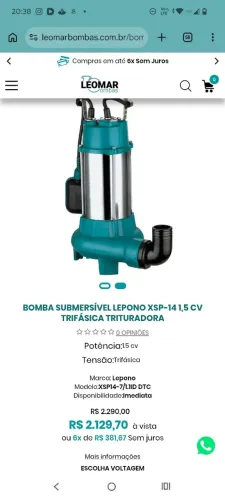 Bomba d'água submersa 1.5cv
