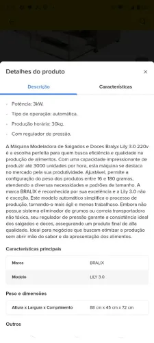 Máquina de salgados bralyx Lily 3.0
