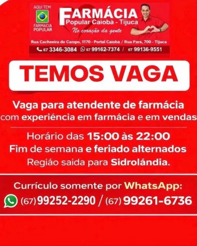 Vaga atendente de farmácia