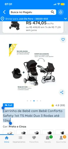 Carrinho de Bebê com Bebê Conforto Safety 1st TS Mobi Duo 3 Rodas até 15kg