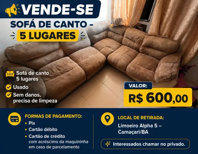 Sofá de canto 5 lugares usado