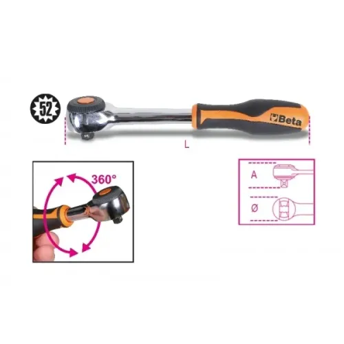 Catraca reversível, com punho giratório, quadra 1/2", 52 dentes