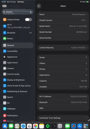 iPad Air 11" M3 128GB + Caneta Baseus + Capa (Na Garantia)