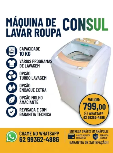 Máquina de lavar Consul 10 Kg Revisada Silenciosa com Garantia 