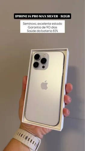 iPhone 14 Pro Max Silver 512GB, Seminovo impecável 83%, com Garantia Apple
