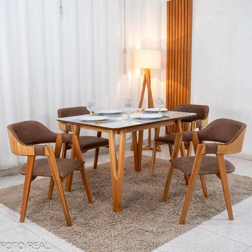 Mesa de Jantar + 4 Cad. Florida  Madeira Korino Marrom rf44