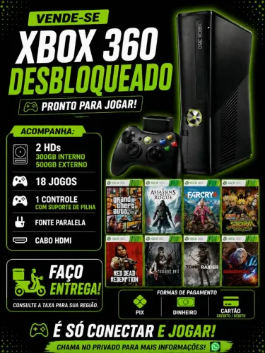 Xbox 360 seminovo, super conservado e funcionando perfeitamente.