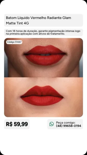 Batom líquido Eudora matte tint 18h