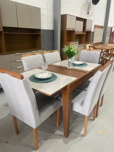 Mesa De Jantar Extensível Com 6 Cadeiras 