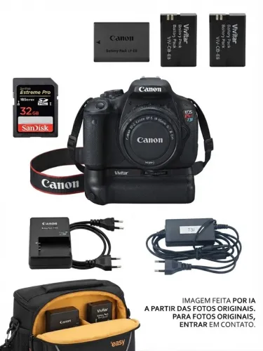 Câmera Canon EOS Rebel T3i + Lente + Battery Grip Vivitar + Bolsa + Kit Completo
