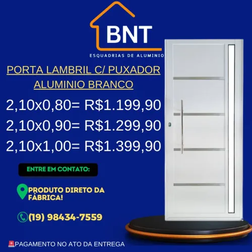 PORTA LAMBRIL C/PUXADOR ALUMÍNIO BRANCO 2.10X0.80 (Linha 25)