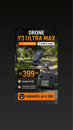Drone Y3 Ultra Max Novo, Nunca Usado, com Controle de Tela e Acessórios
