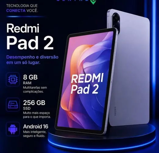 Redmi pad 2 com 8 GB de ram e 256 GB de SSD