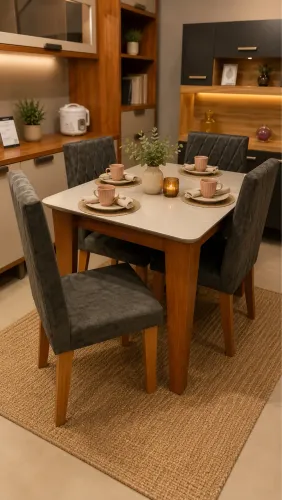 CONJUNTO MESA DE JANTAR 120x90 COM 4 CADEIRAS