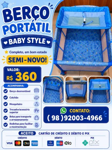 Berço portátil 2 em 1 seminovo