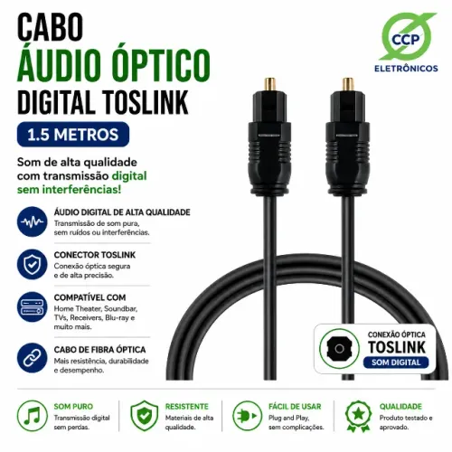 Cabo Áudio Optico Digital Toslink 1.5 Metros cabo fibra top Tomate - MCB - 001