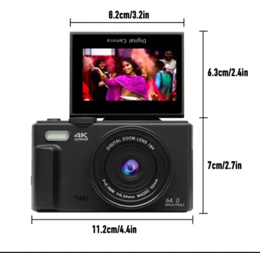 Câmera Digital 4K com Tela IPS de 3" | Fotos de até 64 MP