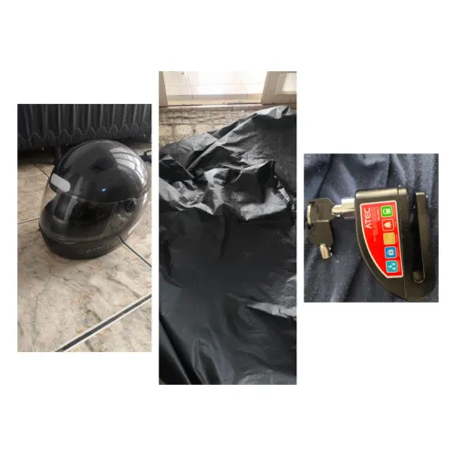 Capacete de moto zerado, capa de couro impermeável, trava disco moto