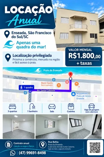 LOCAÇÃO ANUAL - UMA QUADRA DA PRAIA - ENSEADA
