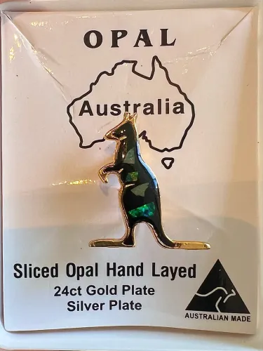 BROCHE BANHADO A OURO 24k COM INCRUSTAÇÕES EM OPALA - ORIGINÁRIA AUSTRÁLIA